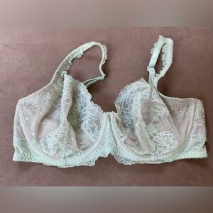 VS Unlined Demi 34DD green and iridescent blue bra